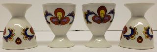 VINTAGE HARD TO FIND COLORFUL 4 PORSGRUND EGG CUPS FARMERS ROSE OSLO,  NORWAY 3