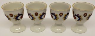 VINTAGE HARD TO FIND COLORFUL 4 PORSGRUND EGG CUPS FARMERS ROSE OSLO,  NORWAY 4