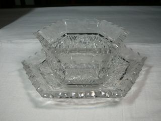 Antique Signed Tuthill Cut Glass Bowl With Underplate Mayonnaise? Vtg