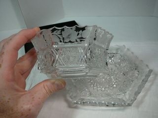 Antique Signed Tuthill Cut Glass Bowl with Underplate Mayonnaise? Vtg 2