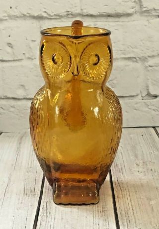 Vintage Harvest Gold Kanawha Glass Owl Pitcher Mid Century Modern