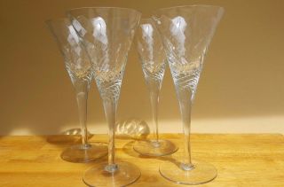 Set Of 4 Wine Glasses Spiral Optic 8 3/4 " Tall Clear Swirl Crystal Glass 8 Oz