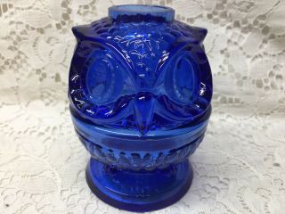 Blue Owl Vaseline Glass Fairy Lamp Votive Candle Holder Uranium Light Tea Cobalt