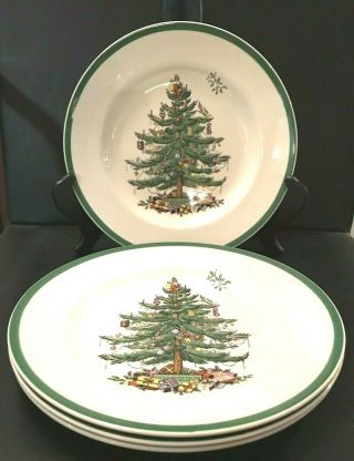 Set Of 4 Spode Christmas Tree Dinner Plates (england) 10 3/8”