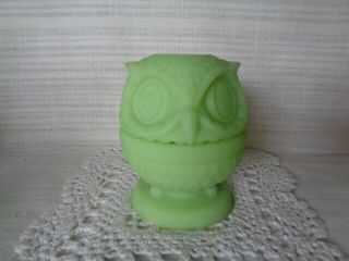 Vintage Fenton? 2 - Piece Owl Green Custard Glass Fairy Lamp
