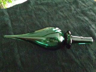 Vintage Blenko Glass Stopper For A Decanter,  Emerald Green 8.  25 Inches Long