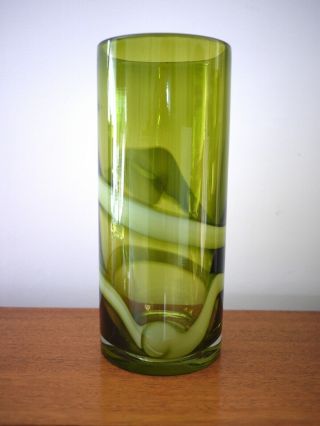 Vintage Retro Mid Century Modern Green White Swirl Glass Vase Handblown Murano A 7