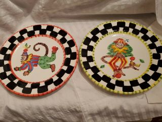 2 Anne Hathaway Present Tense Monkey Business Plates 9 3/4 " Italy Hand Painted