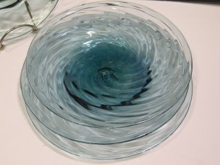 Set of 4 Plates Hand Blown Glass Dish 8.  5 