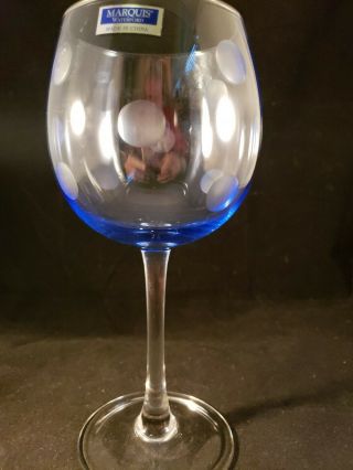 Lovely Signed Marquis By Waterford Blue Polka Dot All Purpose 8 5/8 " Wine Goblel