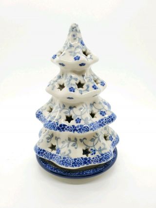 Polish Pottery Christmas Tree Luminary Candle Holder Tea Light Votive Small
