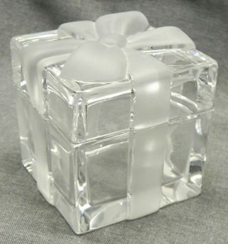 Tiffany & Co.  Crystal Gift Box,  Frosted Bow,  3 1/8 " Square,  Jewelry Keeper,  Exc.