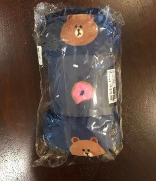 [line Friends]newofficial Soft Small Blue Blanket 70x100cm Brown Donut Pattern