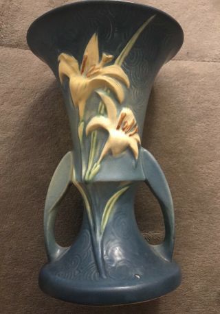 Roseville Pottery Blue Zephyr Lily Vase Pattern No.  132 - 7