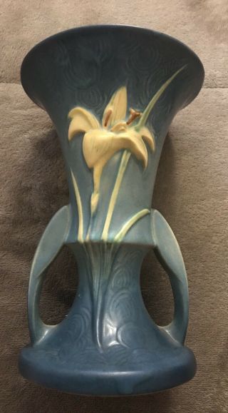 Roseville Pottery Blue Zephyr Lily Vase pattern no.  132 - 7 2