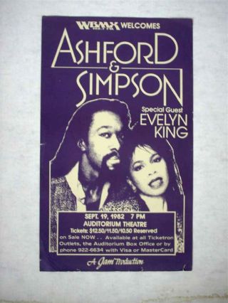 Concert Poster - Ashford & Simpson W/ Evelyn King,  Chicago,  Il (1982) Great