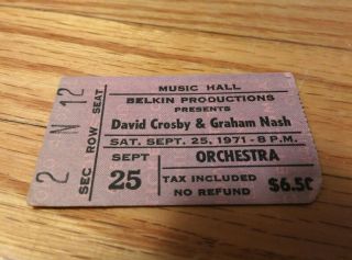 David Crosby & Graham Nash Ticket Stub 1971 Rare Vintage
