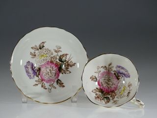 Paragon White With Chrysanthemums Tea Cup And Saucer,  England C.  1939