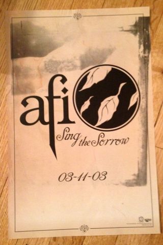 Afi A Fire Inside Sing Sorrow Promo Poster Rare 2003 Vtg 11x17 Punk Warped Tour