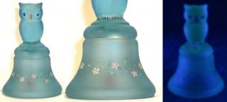 Boyd Glass Made In 1988 Owl Bell Bells Blue Satin Hand Decorated Flowers Fund