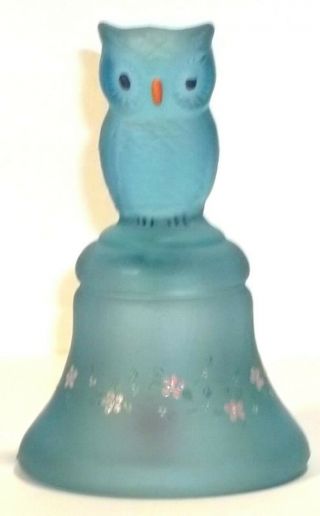 Boyd Glass Made in 1988 Owl Bell Bells Blue SATIN Hand Decorated Flowers FUND 2