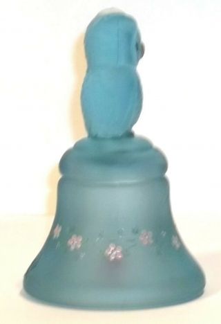 Boyd Glass Made in 1988 Owl Bell Bells Blue SATIN Hand Decorated Flowers FUND 3