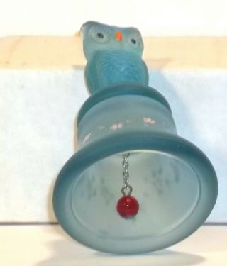Boyd Glass Made in 1988 Owl Bell Bells Blue SATIN Hand Decorated Flowers FUND 5