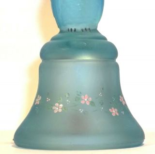 Boyd Glass Made in 1988 Owl Bell Bells Blue SATIN Hand Decorated Flowers FUND 6