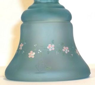 Boyd Glass Made in 1988 Owl Bell Bells Blue SATIN Hand Decorated Flowers FUND 7
