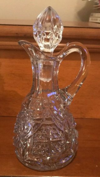 Vintage Cut Crystal Glass Oil Vinegar Cruet Dispenser - Tall Stopper - 7 " Tall - Sh Fr