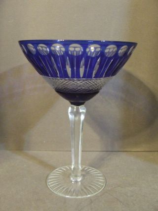 Vintage Bohemian Cobalt Blue Cut To Clear Crystal Compote Stemware