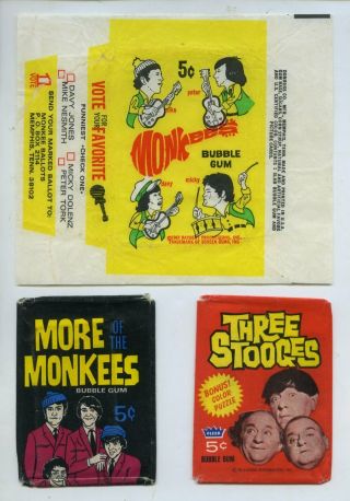 1966 Fleer Three Stooges 5 Cent Wax Pack Wrapper & 