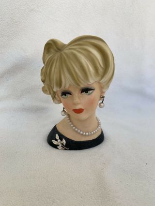 Napcoware Head Vase C7472 Lady In Black With Pearls