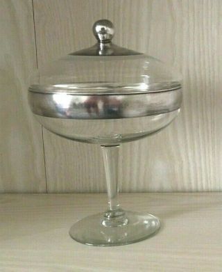 Vintage Mid Century Dorothy Thorpe Candy Dish With Lid Silver Band/rim Mad Men