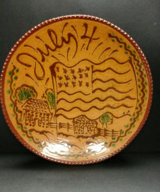 Foltz 1992 July 4 Redware Plate 7.  5 " Signed And Dated Saw Tooth Edge