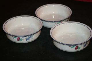 Poppies On Blue By Lenox Chinastone Set Of (3) 6 - 1/4 " Soup/cereal Bowls