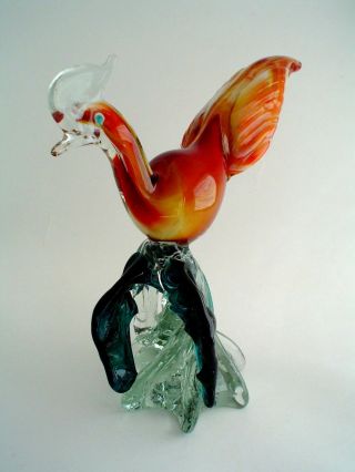 Vintage Murano Art Glass Rooster Orange Body And Tail