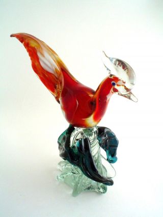 Vintage Murano Art Glass Rooster Orange Body and Tail 2
