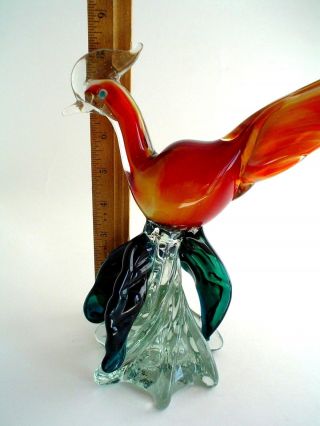 Vintage Murano Art Glass Rooster Orange Body and Tail 3