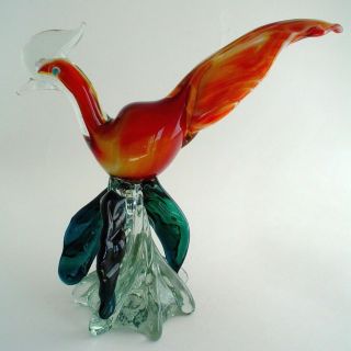 Vintage Murano Art Glass Rooster Orange Body and Tail 4