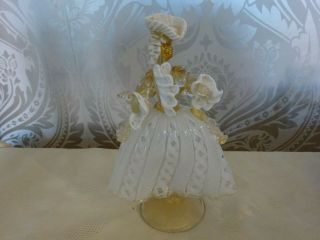 Vintage Retro Murano Glass White & Gold Dancer Lady Figurine 20cm Tall