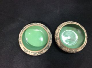 Pair Red Wing Stoneware Brush Ware Art Pottery Bowls Oak Leaf Acorn Green 5