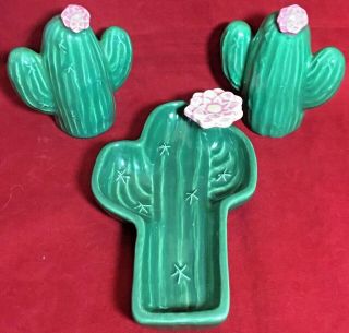 Vintage Treasure Craft Saguaro Cactus Salt Pepper Shakers & Spoon Rest Dish Tray