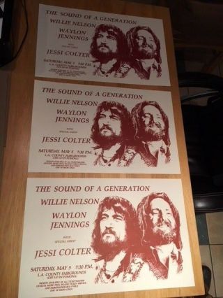Willie Nelson W/ Waylon Jennings & Jessi Colter – Three (3) Concert Posters