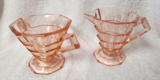 Vintage Pink Depression Glass Sugar And Creamer Set