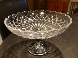 Stunning Vintage Val St Lambert Depose Crystal And Silverplate Footed Bowl 9 3/4