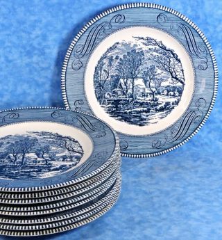 9 Vtg Royal China Currier & Ives The Old Grist Mill 10 " Dinner Plates - Euc - Usa