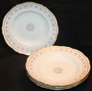 Haviland Double Gold Schleiger 4452 Set Of 4 Luncheon Plates Pink Roses