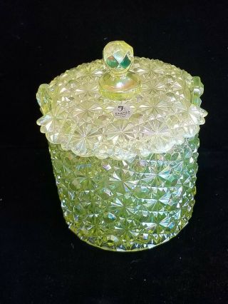 Fenton Irridescent Green Vaseline Glass Daisy & Button Ice Bucket Candy Jar