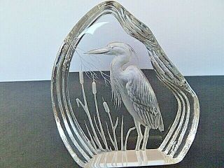 Signed Scandinavian Art Glass Heron Paperweight Ornament 14cm Tall
